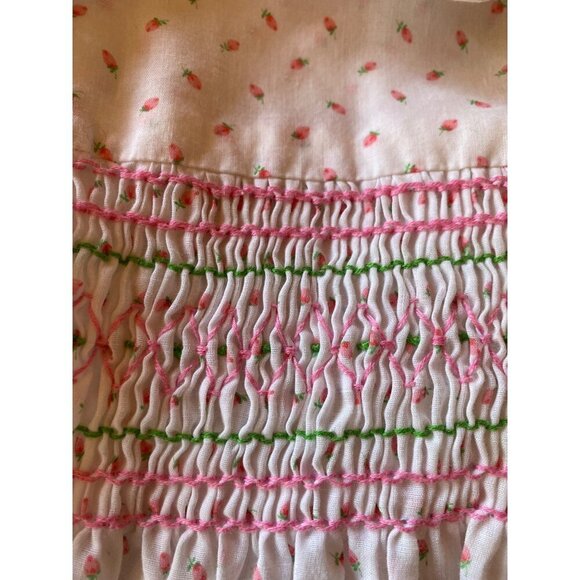Handmade Pink Rosebud Print Smocked Girls Dress Size 3 - Picture 2 of 8